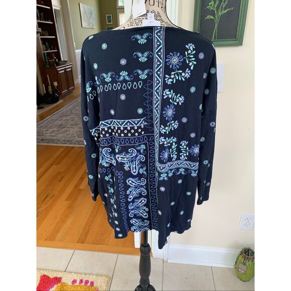 NWT J. Jill Navy Blue Floral Embroidered Blouse Boho Pullover 3/4 Sleeve - Picture 5 of 8